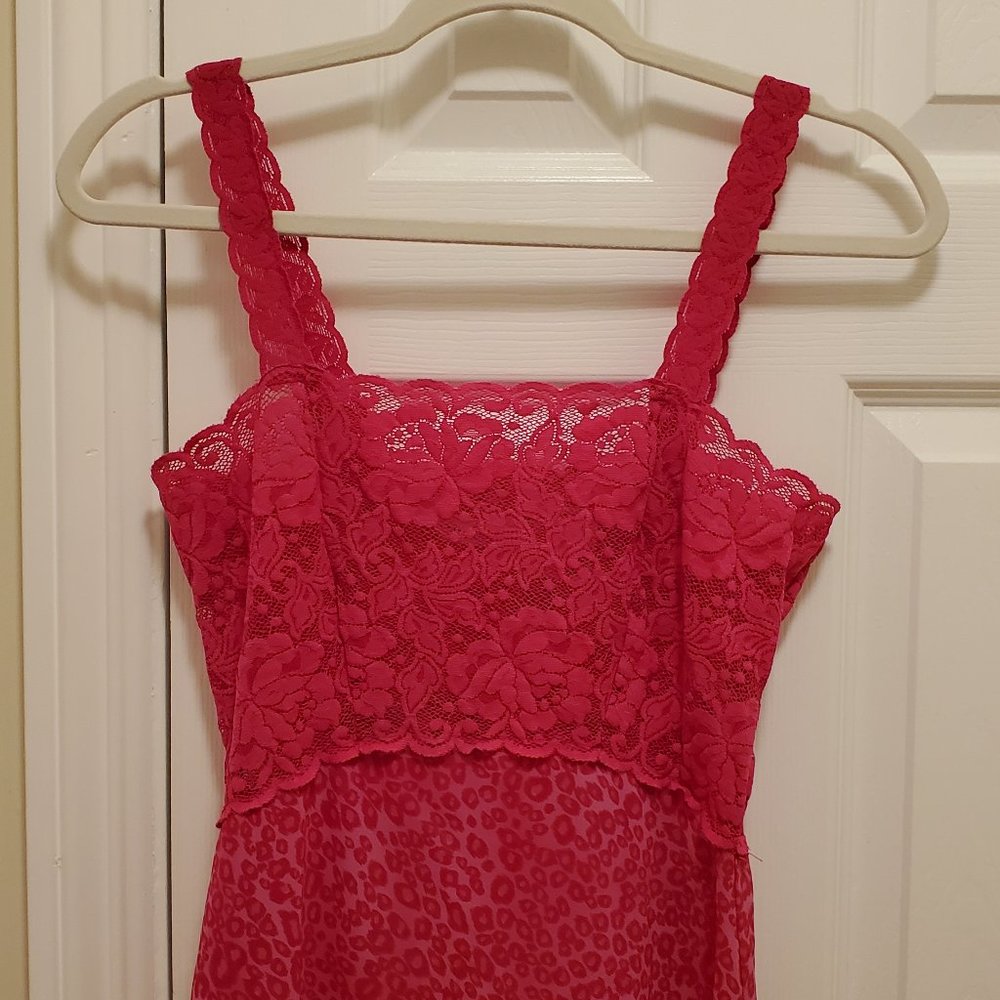Vtg Pink Lace and Leopard Print Slip Dress - Picture 2 of 5